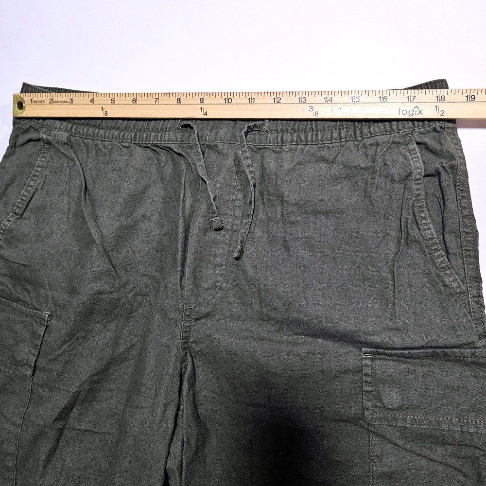 HM LOGG Mens Olive Green Linen Cotton Blend Cargo Shorts Size L Drawstring - Picture 7 of 9